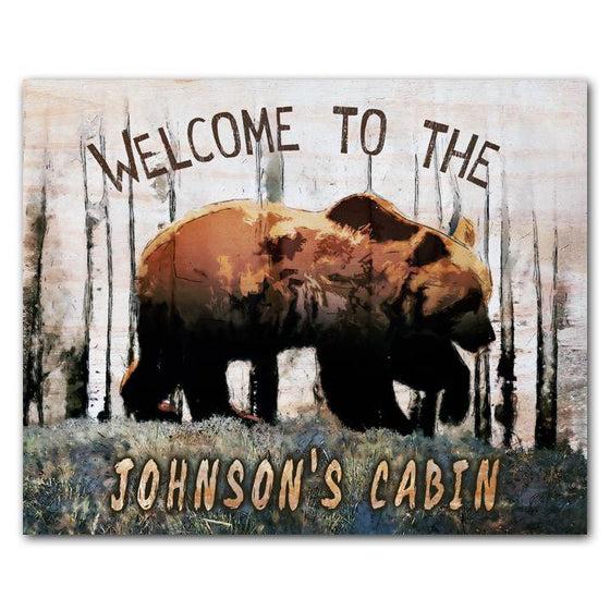 Personalized bear cabin sign mounted to a wood block- Personal-Prints