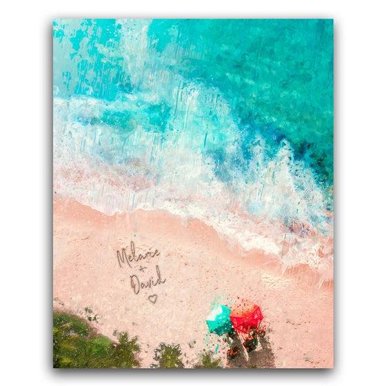 Romantic Personalized Gift - Beach art scene with your names in the sand