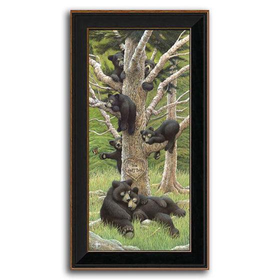 Personalized animal art print of a bear family sleeping in a tree - Personal-Prints