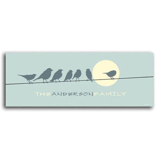 Bird art print of silhouetted birds on a wire and a full moon with your name on the bottom - Personal-Prints