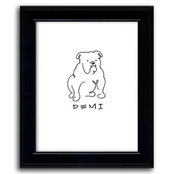 Picasso style personalized dog line drawing of a bulldog with a white background and black frame - Personal-Prints