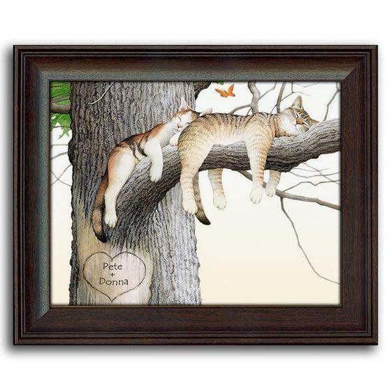Personalized nature wall decor of two cats taking a nap on a tree branch - Personal-Prints
