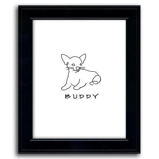 Dog line drawing of a chihuahua with the pet's name below the drawing in a black frame - Personal-Prints
