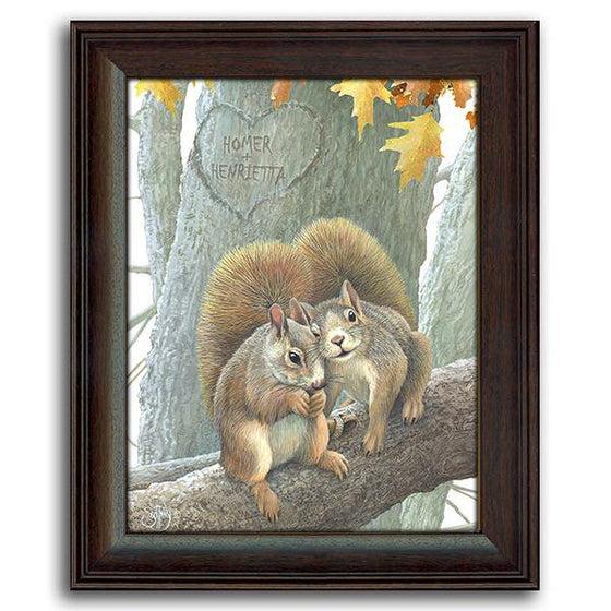 Personalized animal art print of two squirrel sitting on a tree branch - Personal-Prints