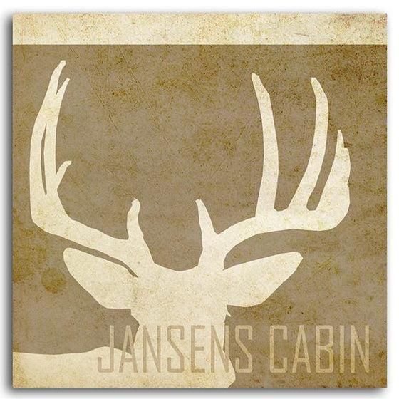 Personalized whitetail deer wall decor of silhouetted deer antlers and your name at the bottom - Personal-Prints