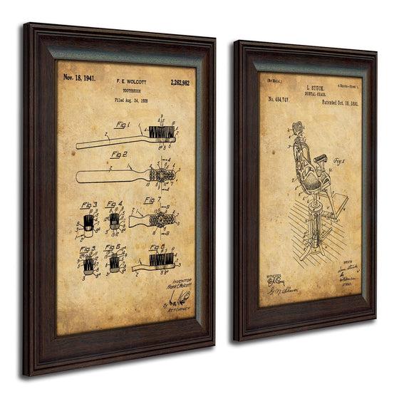 Framed patent art of the original patent for a tooth brush and dentist's chair - Personal-Prints