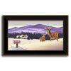 Framed art painting of a winter scene with two whitetail deer looking at a house in the background - Personal-Prints