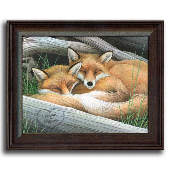 Nature wall decor with two sleeping foxes and a tree with your names carved into it - Personal-Prints