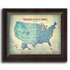 Blue personalized map of the United States with a red heart for your home state - Personal-Prints