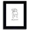 Playful Picasso- Style dog line drawing of a Jack Russell and the pet's name below- Framed Behind Glass