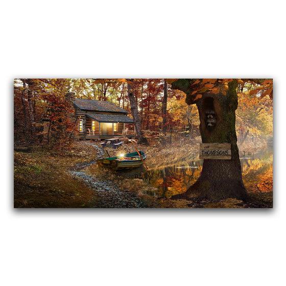 Autumn wall decor of a house in the forest by a lake - Personal-Prints
