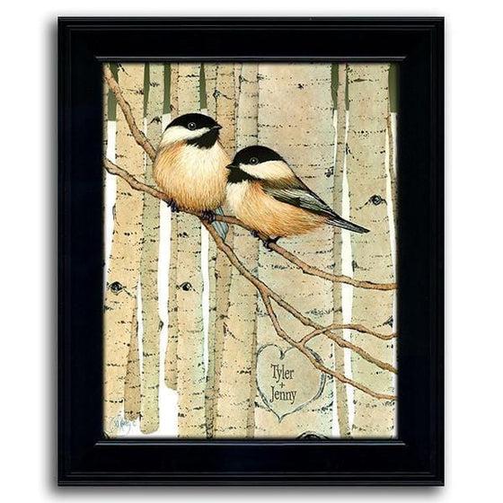 Love Birds Chickadee art by Scott Kennedy Personalized with names in heart