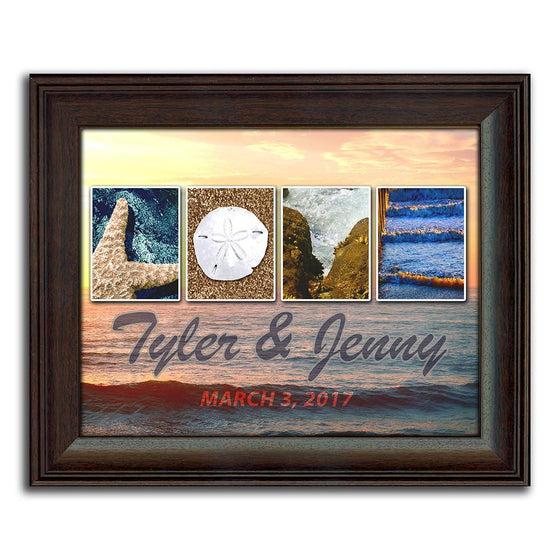 Personalized beach scene using themed photographs to spell the word Love - Personal-Prints