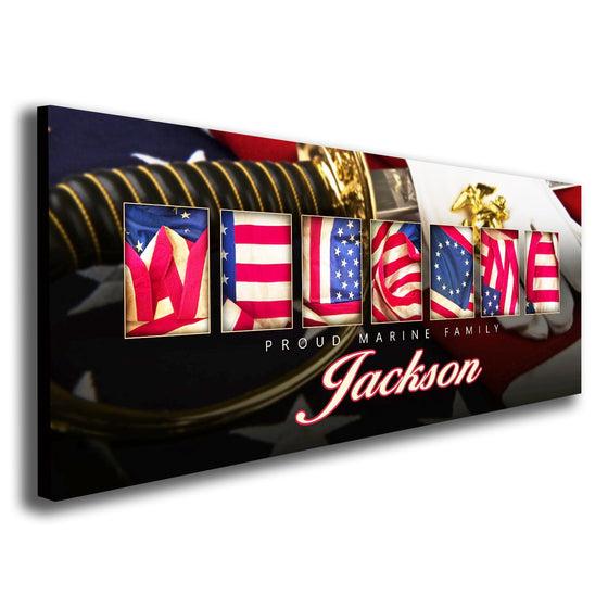 Marine corps art using the American flag to spell the word Welcome - Personal-Prints