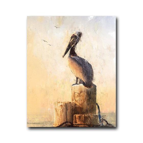 Watercolor Pelican Art - Personalized with your names in the heart