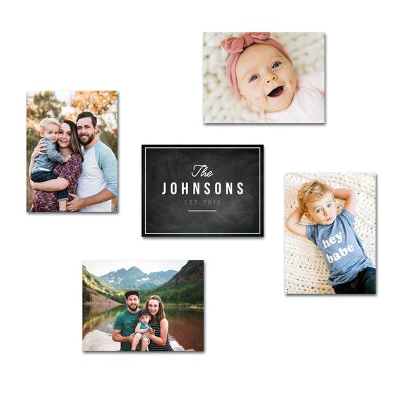 Upload your photos and create a stunning personalized collage with your last name at the center- mounted to wood blocks