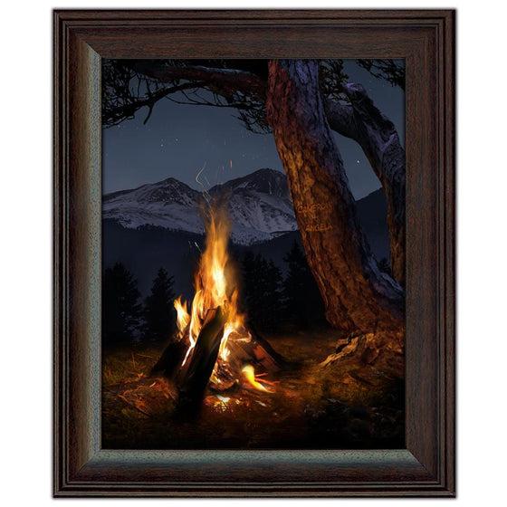 Mountain Campfire Art framed under glass
