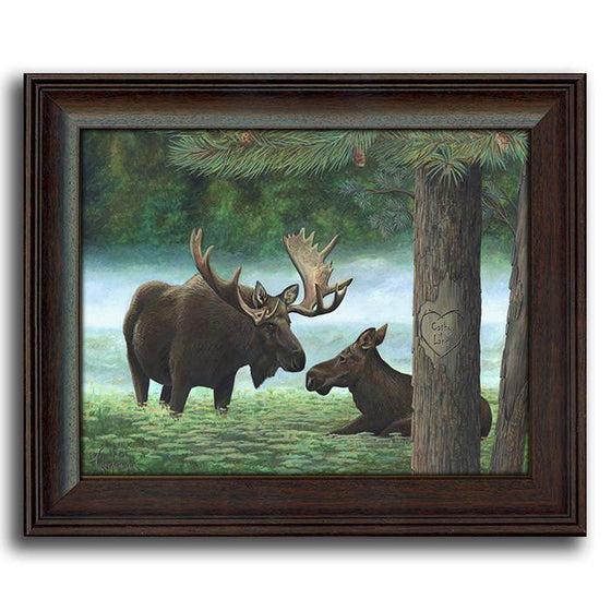 Personalized art with two moose in a forest - Personal-Prints
