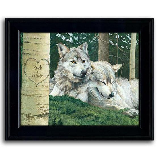 Personalized nature wall decor with two wolves resting in the grass - Personal-Prints