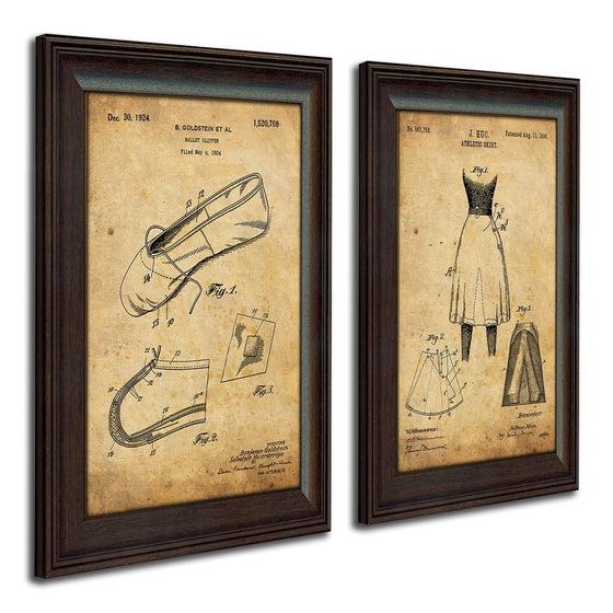 Framed patent art of ballerina shoes and dress with dates and patent owner - Personal-Prints