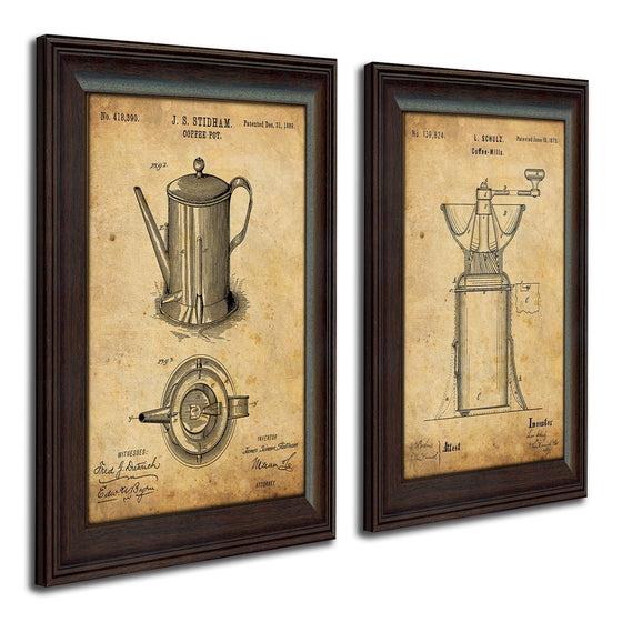 Personalized coffee art print featuring the original patent art of a coffee pot & grinder - Personal-Prints